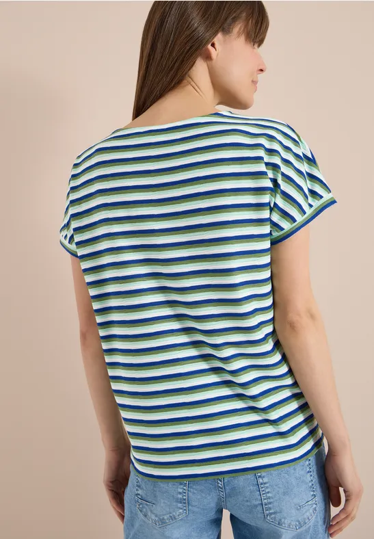Cecil Damen Kurzarm Shirt mit Struktur und Streifen in Blau, Gr: 3XL