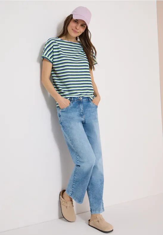 Cecil Damen Kurzarm Shirt mit Struktur und Streifen in Blau, Gr: 3XL