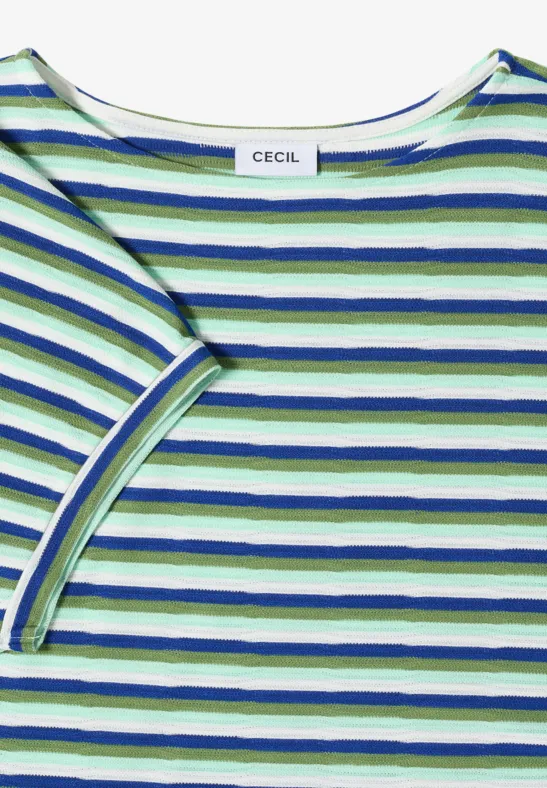 Cecil Damen Kurzarm Shirt mit Struktur und Streifen in Blau, Gr: 3XL