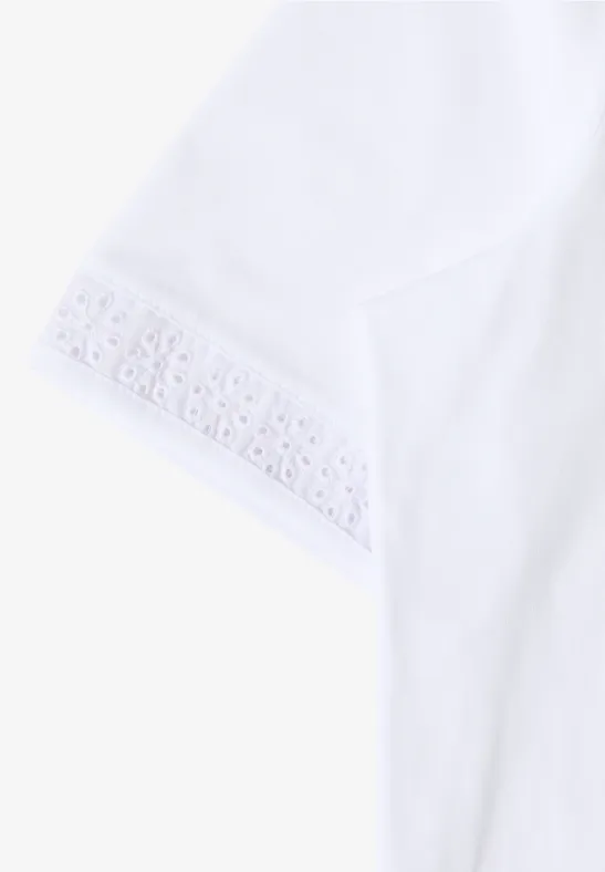 Cecil Damen T-Shirt mit Split Neck und Crochet-Tape in Weiß, Gr: 3XL