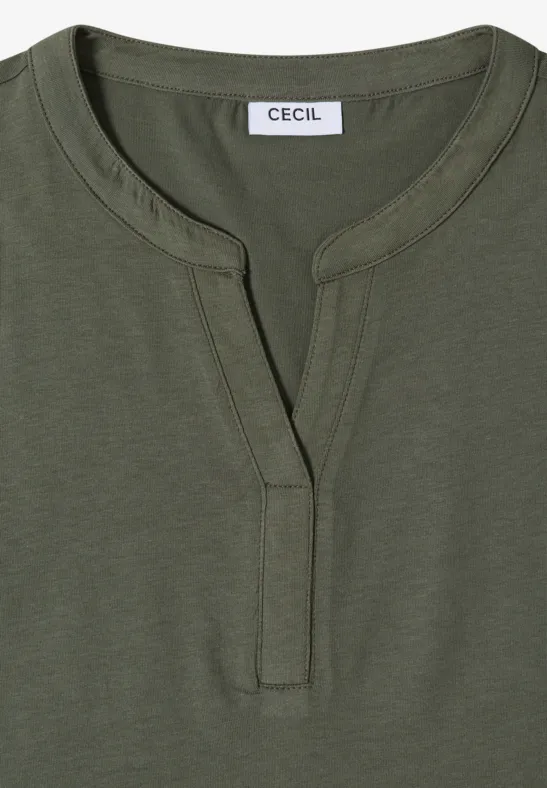 Cecil Damen T-Shirt mit Split Neck und Crochet-Tape in Grün, Gr: 3XL