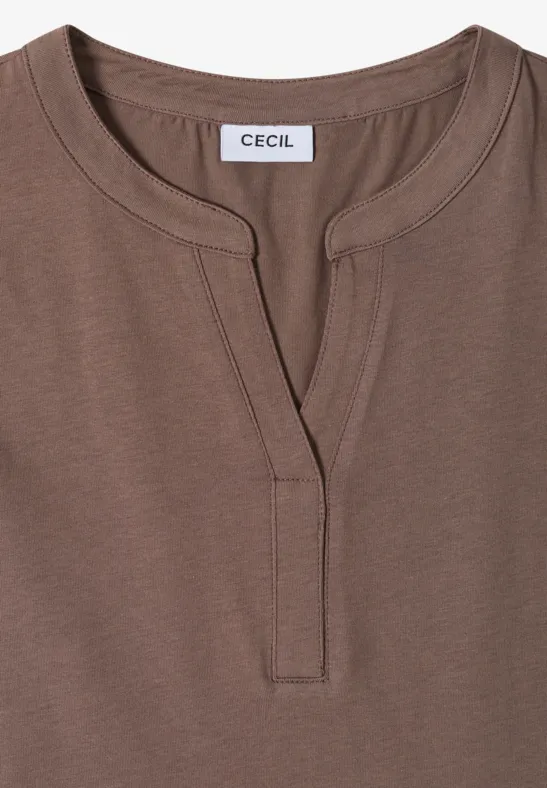 Cecil Damen T-Shirt mit Split Neck und Crochet-Tape in Beige, Gr: 3XL