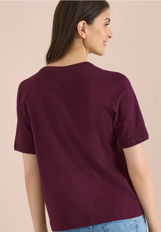Cecil Damen T-Shirt mit Split Neck und Crochet-Tape in Rot, Gr: 3XL