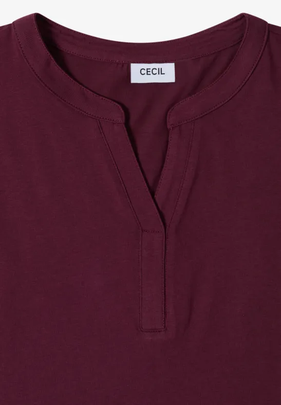 Cecil Damen T-Shirt mit Split Neck und Crochet-Tape in Rot, Gr: 3XL