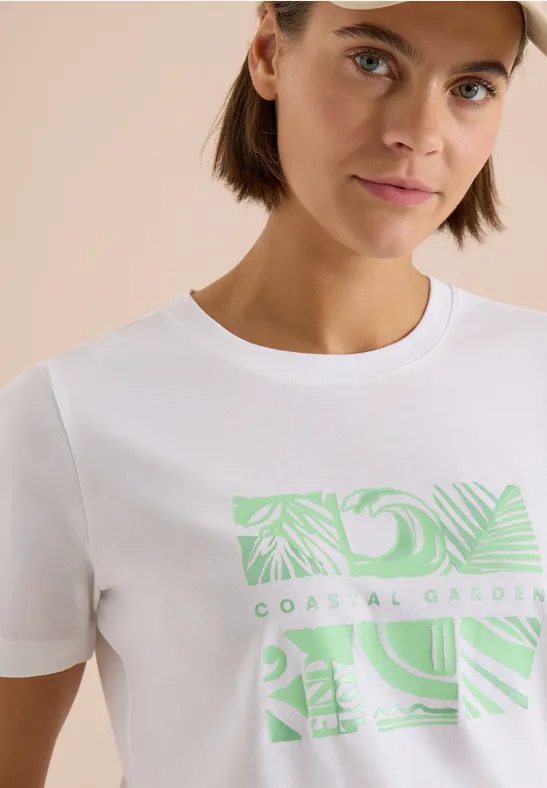 Cecil Damen T-Shirt mit Rundhals und Frontprint in Weiß, Gr: 3XL