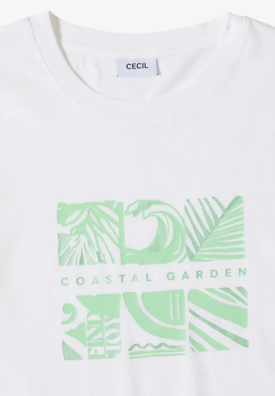 Cecil Damen T-Shirt mit Rundhals und Frontprint in Weiß, Gr: 3XL
