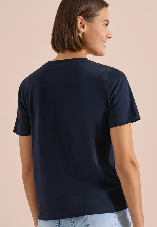 Cecil Damen T-Shirt mit Rundhals und Frontprint in Blau, Gr: 3XL