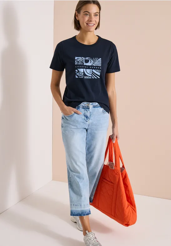 Cecil Damen T-Shirt mit Rundhals und Frontprint in Blau, Gr: 3XL