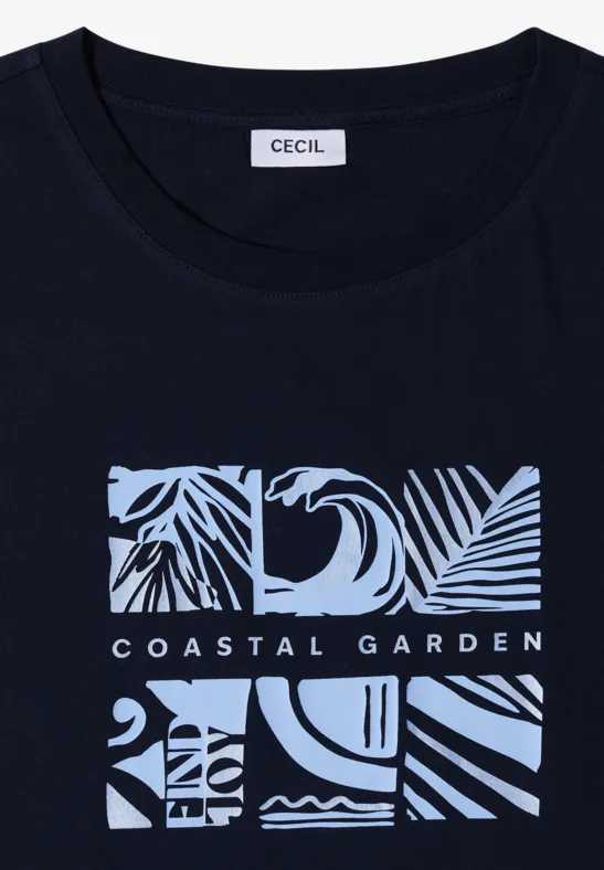 Cecil Damen T-Shirt mit Rundhals und Frontprint in Blau, Gr: 3XL