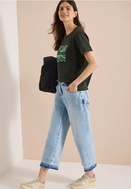 Cecil Damen T-Shirt mit Rundhals und Frontprint in Grün, Gr: 3XL