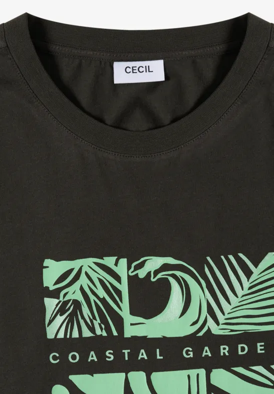 Cecil Damen T-Shirt mit Rundhals und Frontprint in Grün, Gr: 3XL