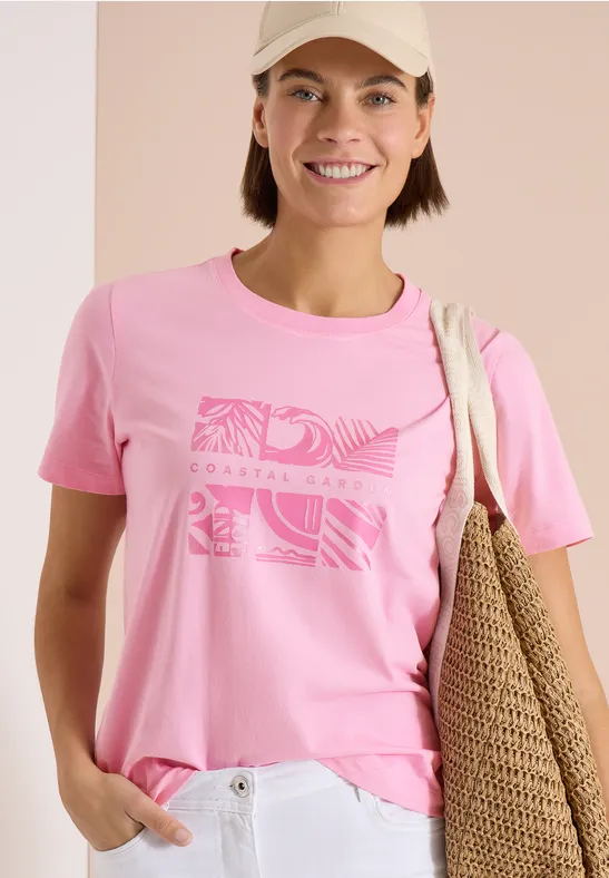 Cecil Damen T-Shirt mit Rundhals und Frontprint in Rosa, Gr: 3XL