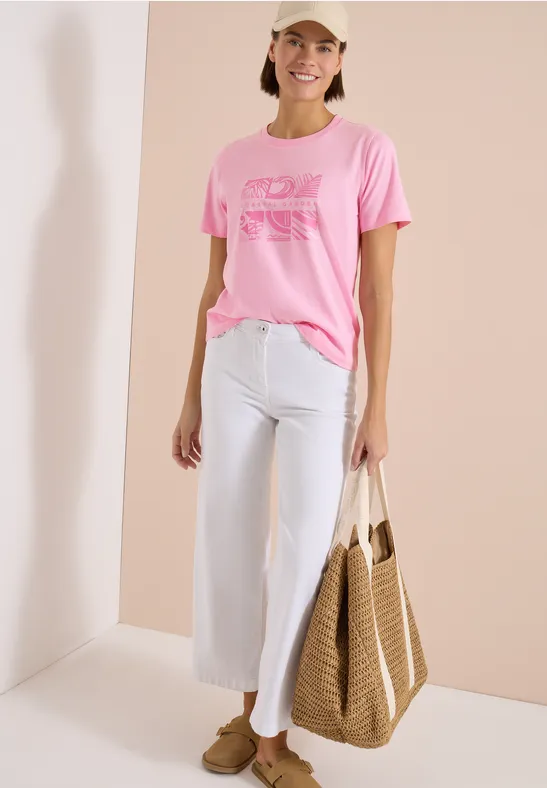 Cecil Damen T-Shirt mit Rundhals und Frontprint in Rosa, Gr: 3XL