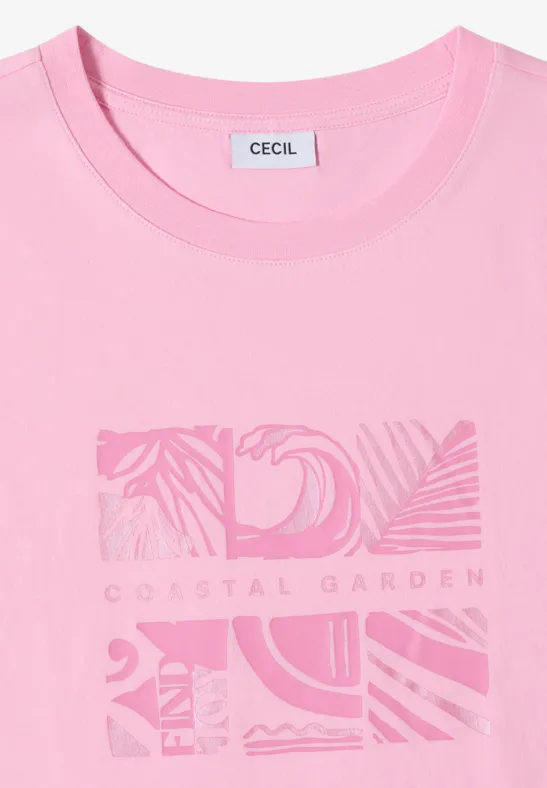 Cecil Damen T-Shirt mit Rundhals und Frontprint in Rosa, Gr: 3XL