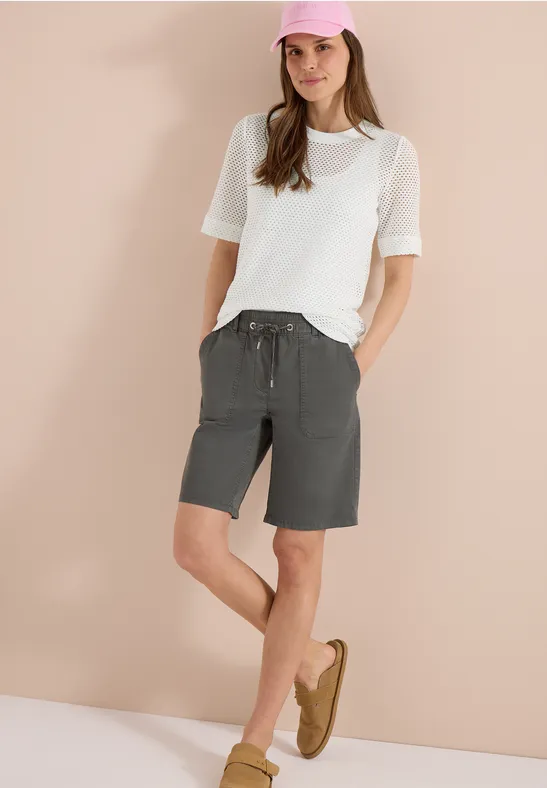 Cecil Damen T-Shirt mit Rundhals in Ajour-Optik in Weiß, Gr: L