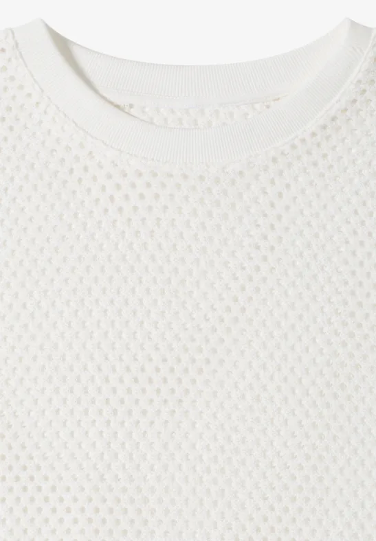 Cecil Damen T-Shirt mit Rundhals in Ajour-Optik in Weiß, Gr: L