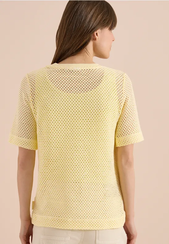 Cecil Damen T-Shirt mit Rundhals in Ajour-Optik in Gelb, Gr: L