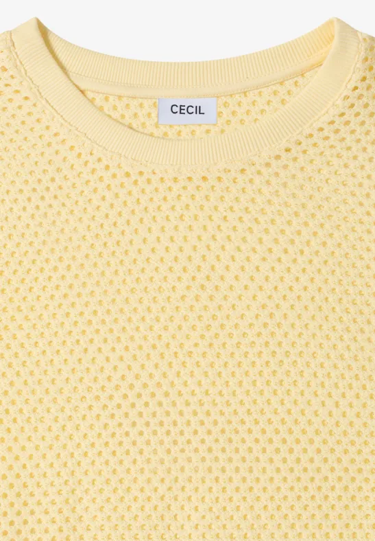 Cecil Damen T-Shirt mit Rundhals in Ajour-Optik in Gelb, Gr: L