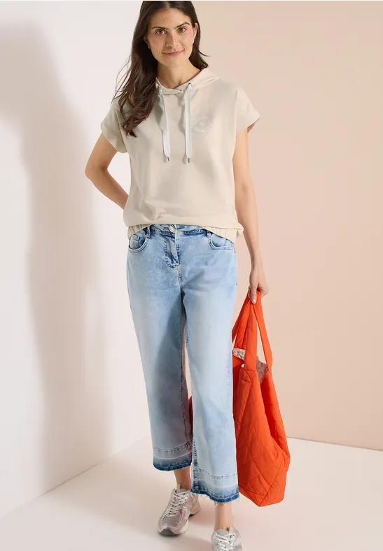 Cecil Damen T-Shirt mit Hoodie und Printdetail in Beige, Gr: L