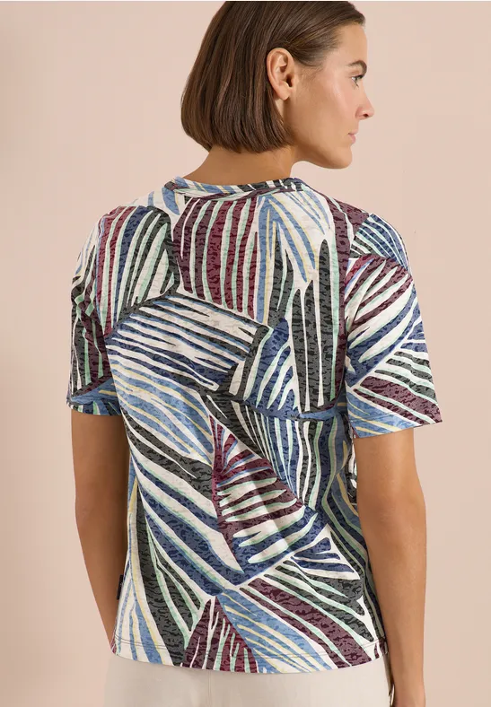 Cecil Damen T-Shirt im Ausbrenner-Look mit Print in Grün, Gr: L