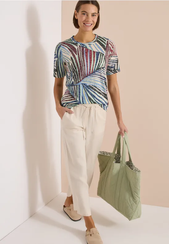 Cecil Damen T-Shirt im Ausbrenner-Look mit Print in Grün, Gr: L