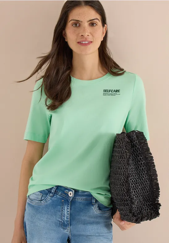 Cecil Damen T-Shirt mit Rundhals und Backprint in Grün, Gr: L