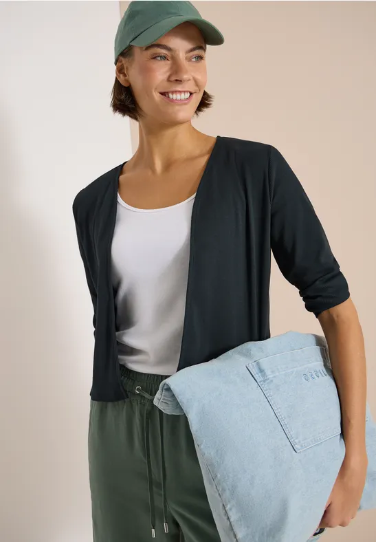 Cecil Damen Offene 3/4-Arm Jacke in Rippstruktur in Grün, Gr: L