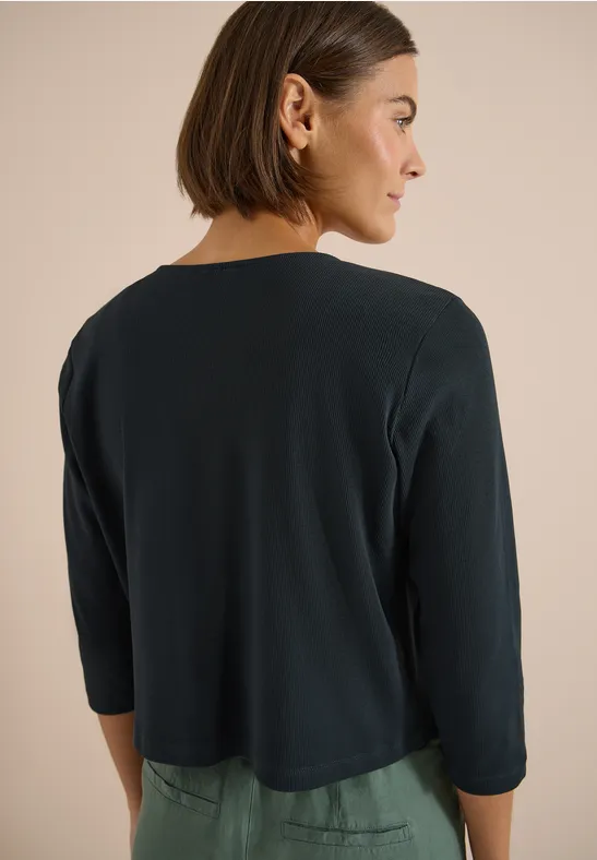 Cecil Damen Offene 3/4-Arm Jacke in Rippstruktur in Grün, Gr: L