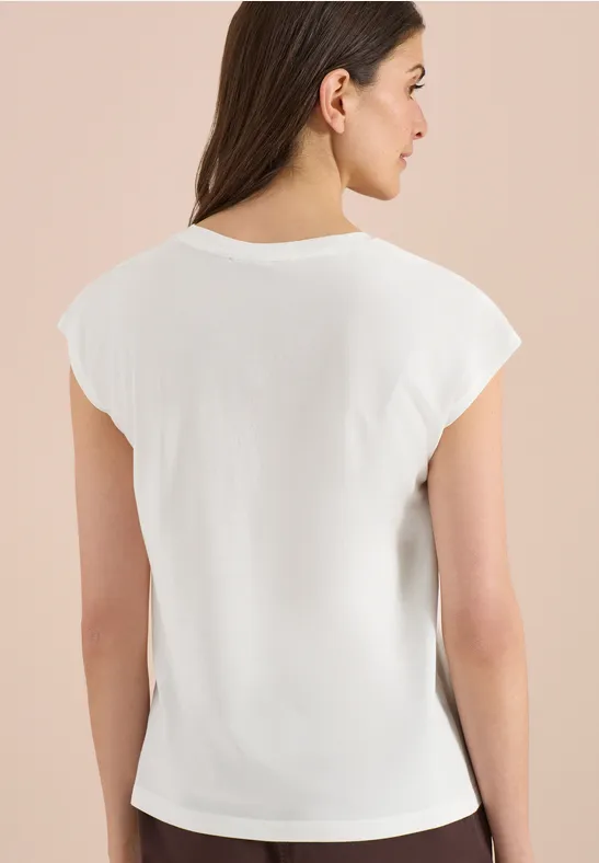 Cecil Damen T-Shirt mit Rundhals und Wording Artwork in Weiß, Gr: L