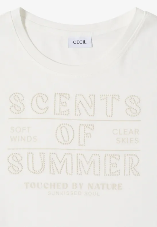 Cecil Damen T-Shirt mit Rundhals und Wording Artwork in Weiß, Gr: L