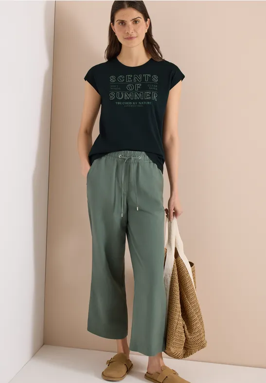 Cecil Damen T-Shirt mit Rundhals und Wording Artwork in Grün, Gr: L