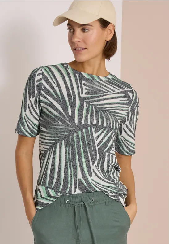 Cecil Damen T-Shirt mit Boatneck und Print in Grün, Gr: L