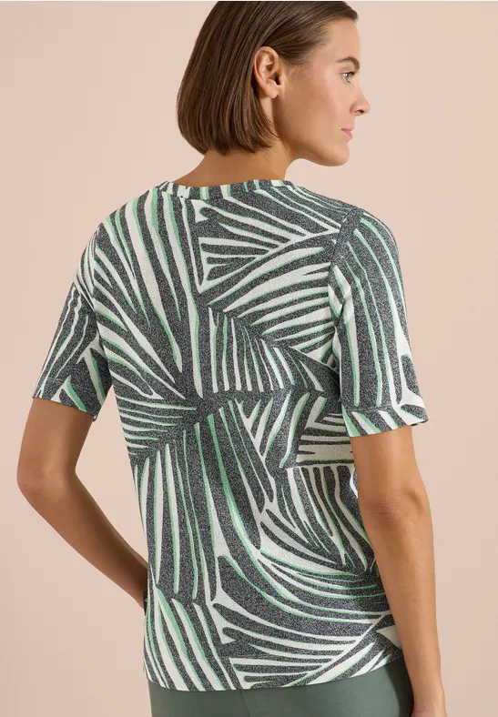Cecil Damen T-Shirt mit Boatneck und Print in Grün, Gr: L