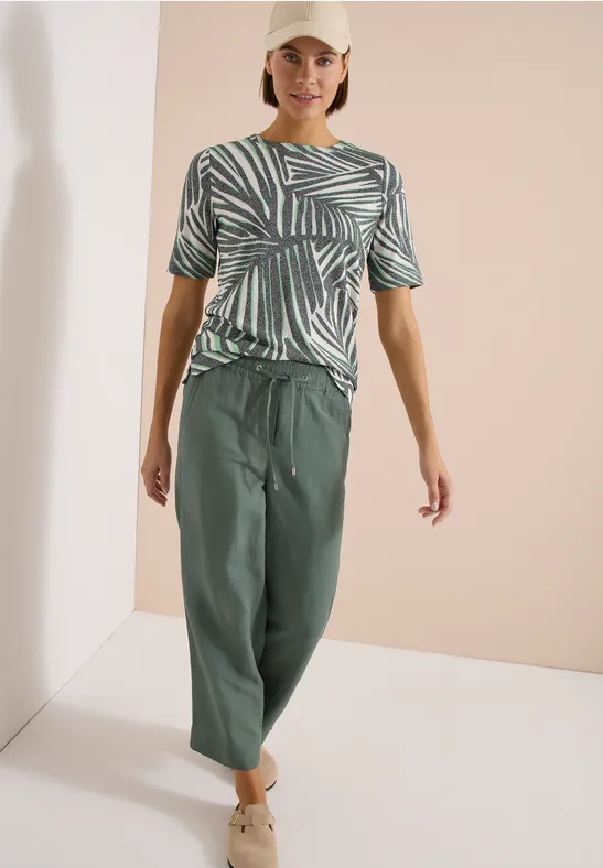 Cecil Damen T-Shirt mit Boatneck und Print in Grün, Gr: L