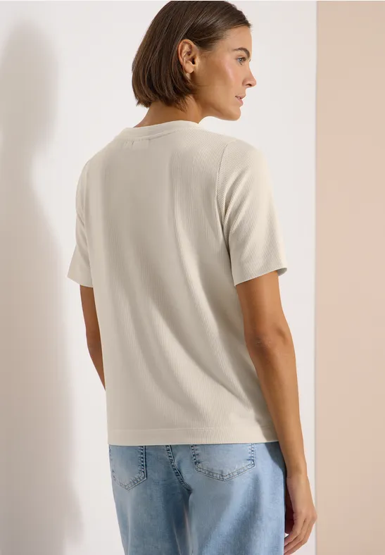 Cecil Damen T-Shirt mit V-Neck und Streifen in Beige, Gr: L