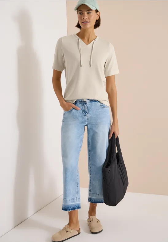 Cecil Damen T-Shirt mit V-Neck und Streifen in Beige, Gr: L
