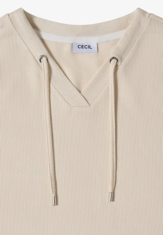 Cecil Damen T-Shirt mit V-Neck und Streifen in Beige, Gr: L