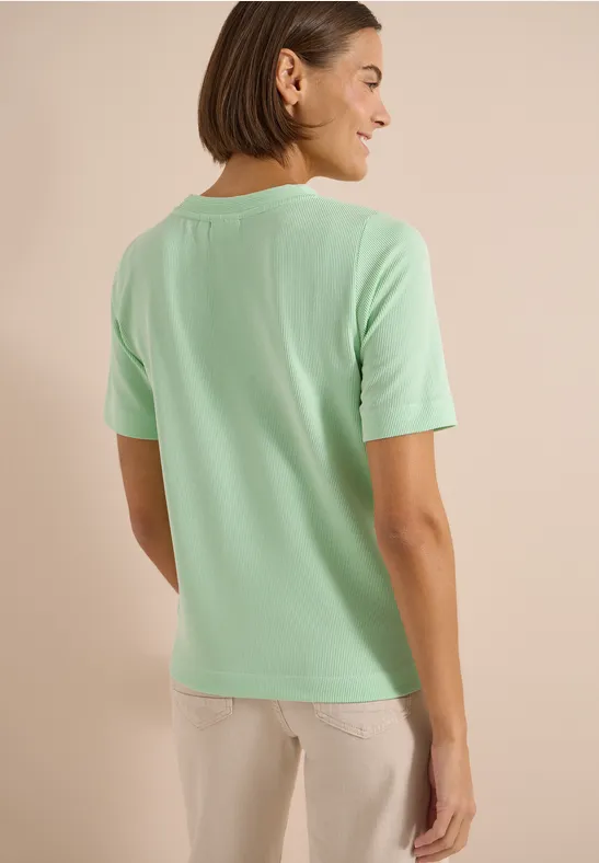 Cecil Damen T-Shirt mit V-Neck und Streifen in Grün, Gr: L