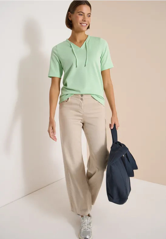 Cecil Damen T-Shirt mit V-Neck und Streifen in Grün, Gr: L