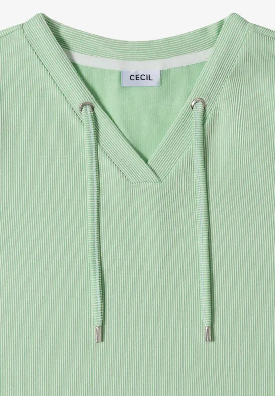 Cecil Damen T-Shirt mit V-Neck und Streifen in Grün, Gr: L