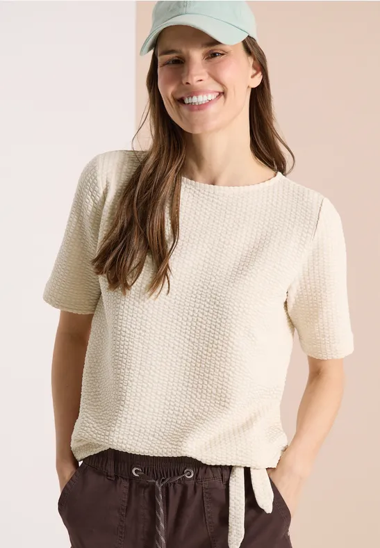 Cecil Damen T-Shirt in Seersucker-Qualität in Beige, Gr: L