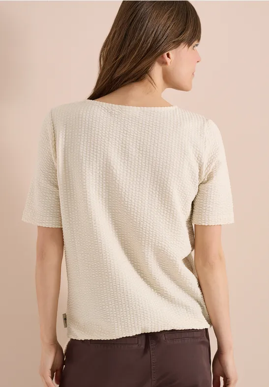 Cecil Damen T-Shirt in Seersucker-Qualität in Beige, Gr: L