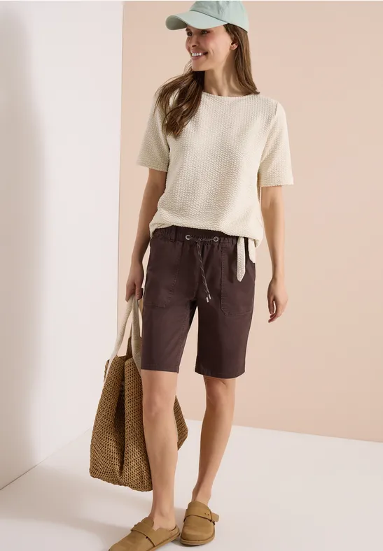 Cecil Damen T-Shirt in Seersucker-Qualität in Beige, Gr: L