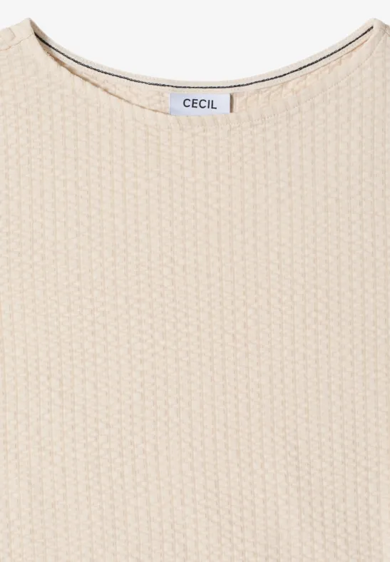 Cecil Damen T-Shirt in Seersucker-Qualität in Beige, Gr: L