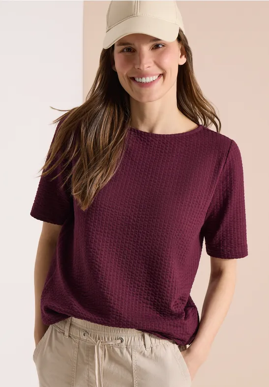 Cecil Damen T-Shirt in Seersucker-Qualität in Rot, Gr: L
