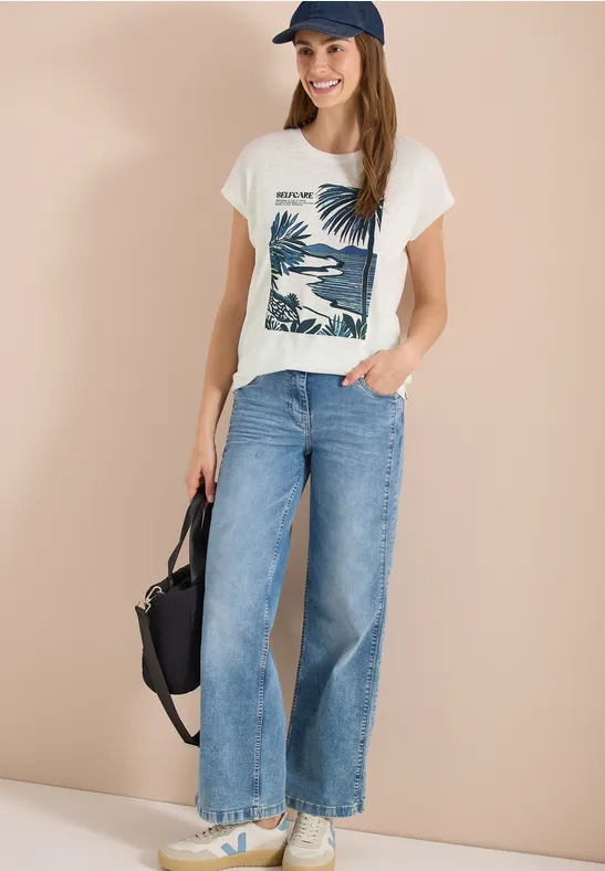 Cecil Damen T-Shirt mit Rundhals und Frontprint in Weiß, Gr: L