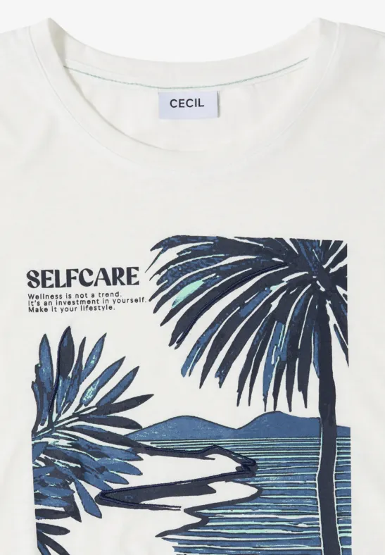 Cecil Damen T-Shirt mit Rundhals und Frontprint in Weiß, Gr: L