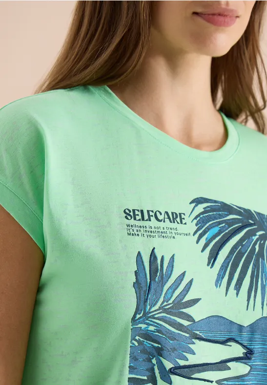 Cecil Damen T-Shirt mit Rundhals und Frontprint in Grün, Gr: L