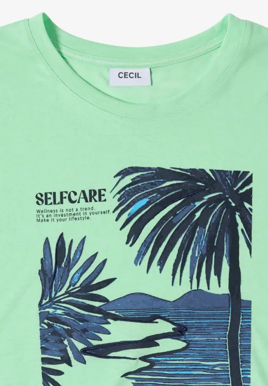 Cecil Damen T-Shirt mit Rundhals und Frontprint in Grün, Gr: L