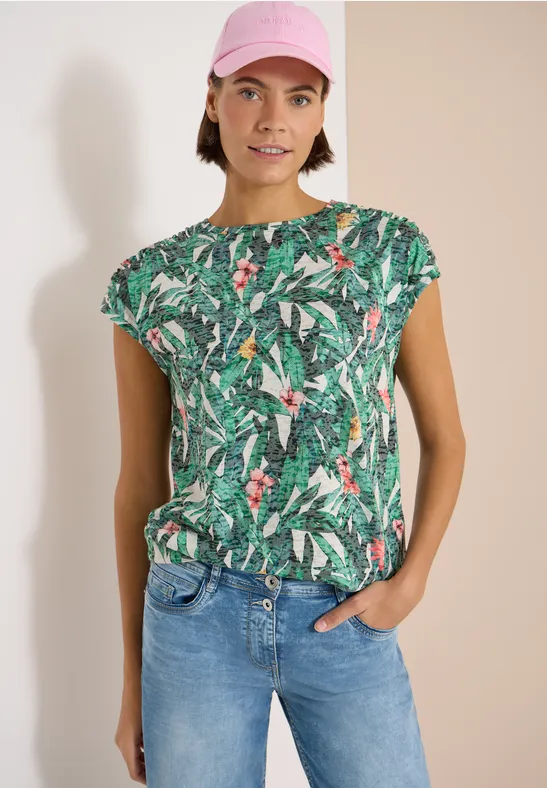 Cecil Damen T-Shirt im Ausbrenner-Look in Grün, Gr: 3XL